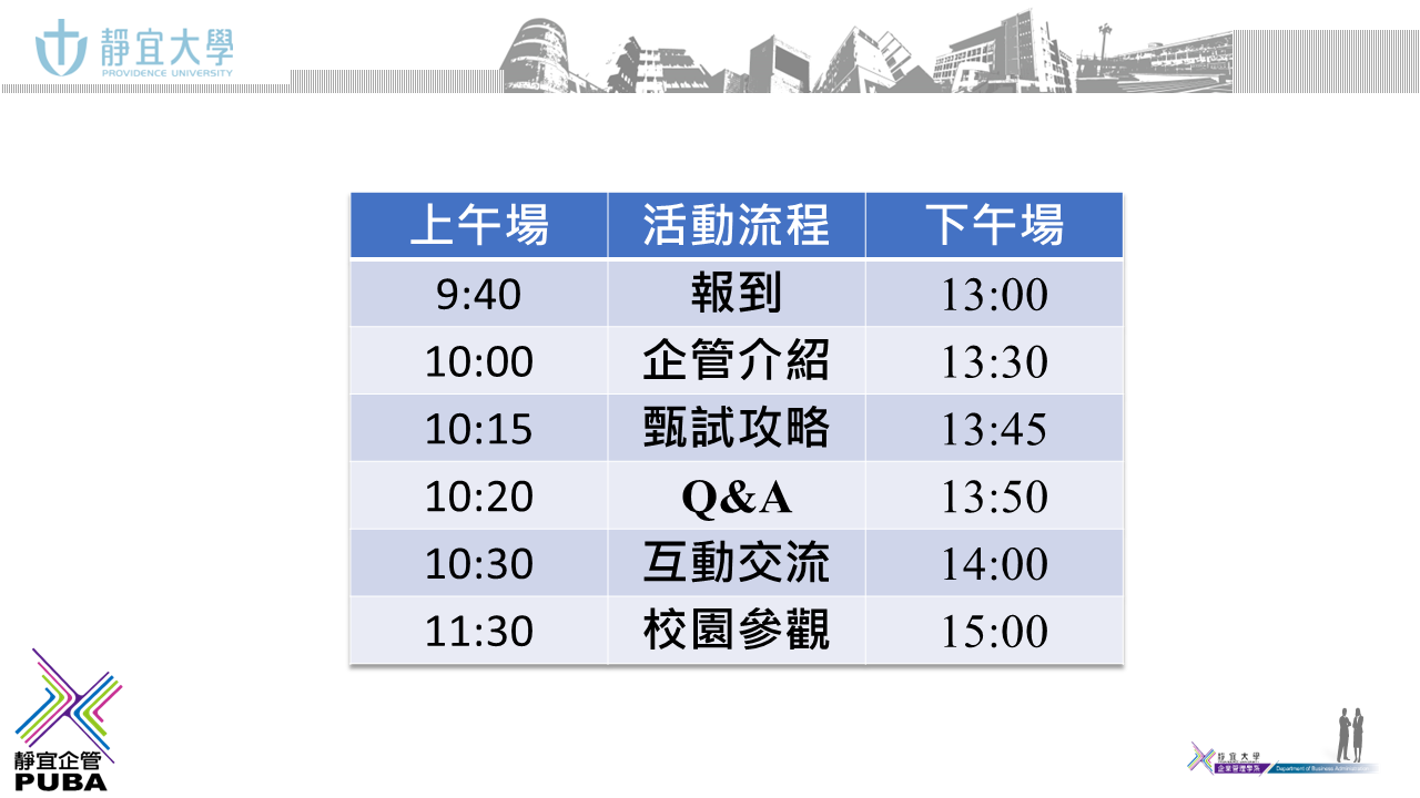 靜宜大學企業管理學系大學申請入學甄試說明會流程